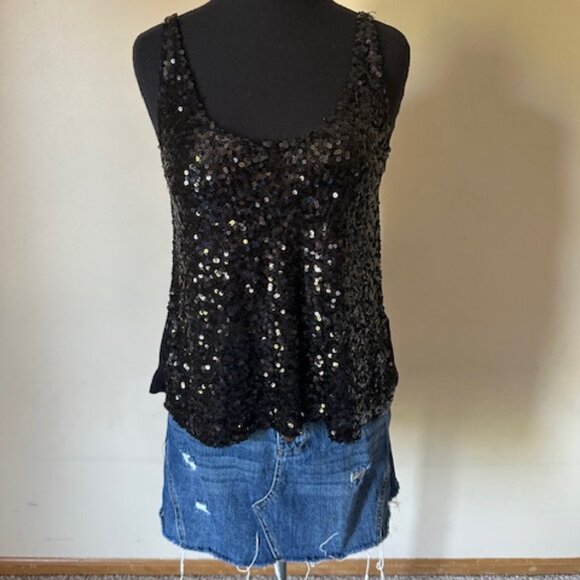 Decree Black Sequin Tank Top  8473 - Picture 1 of 6